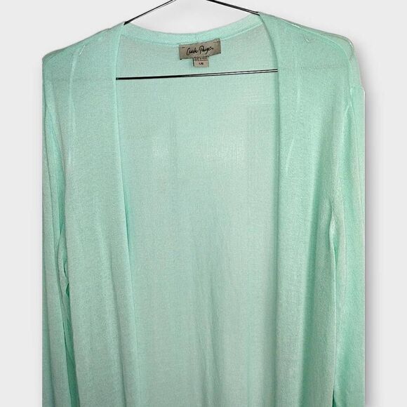 Charlie Paige Womens Cardigan Sz Large Aqua Long‎ Linen Coastalcore Athleisure - Picture 3 of 10